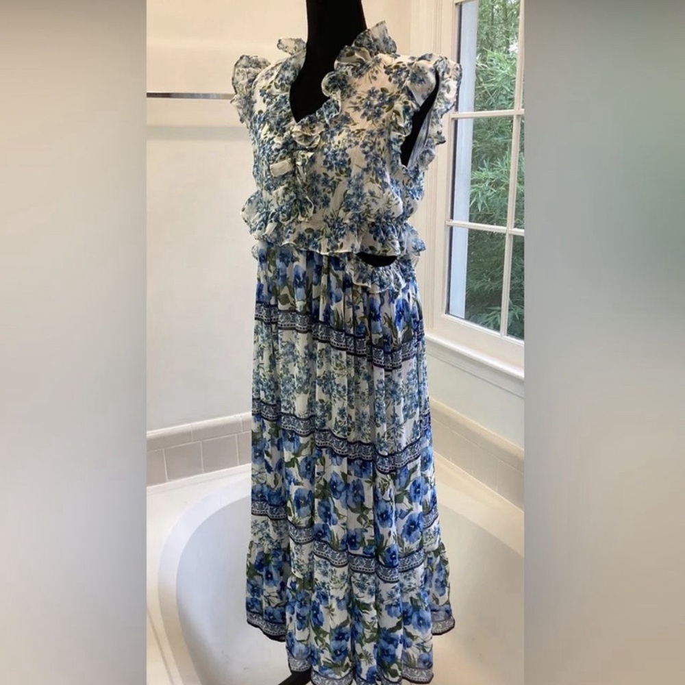 NWT Moon River Women’s Floral Ruffle Midi Dress with Cap Sleeves - Size Medium